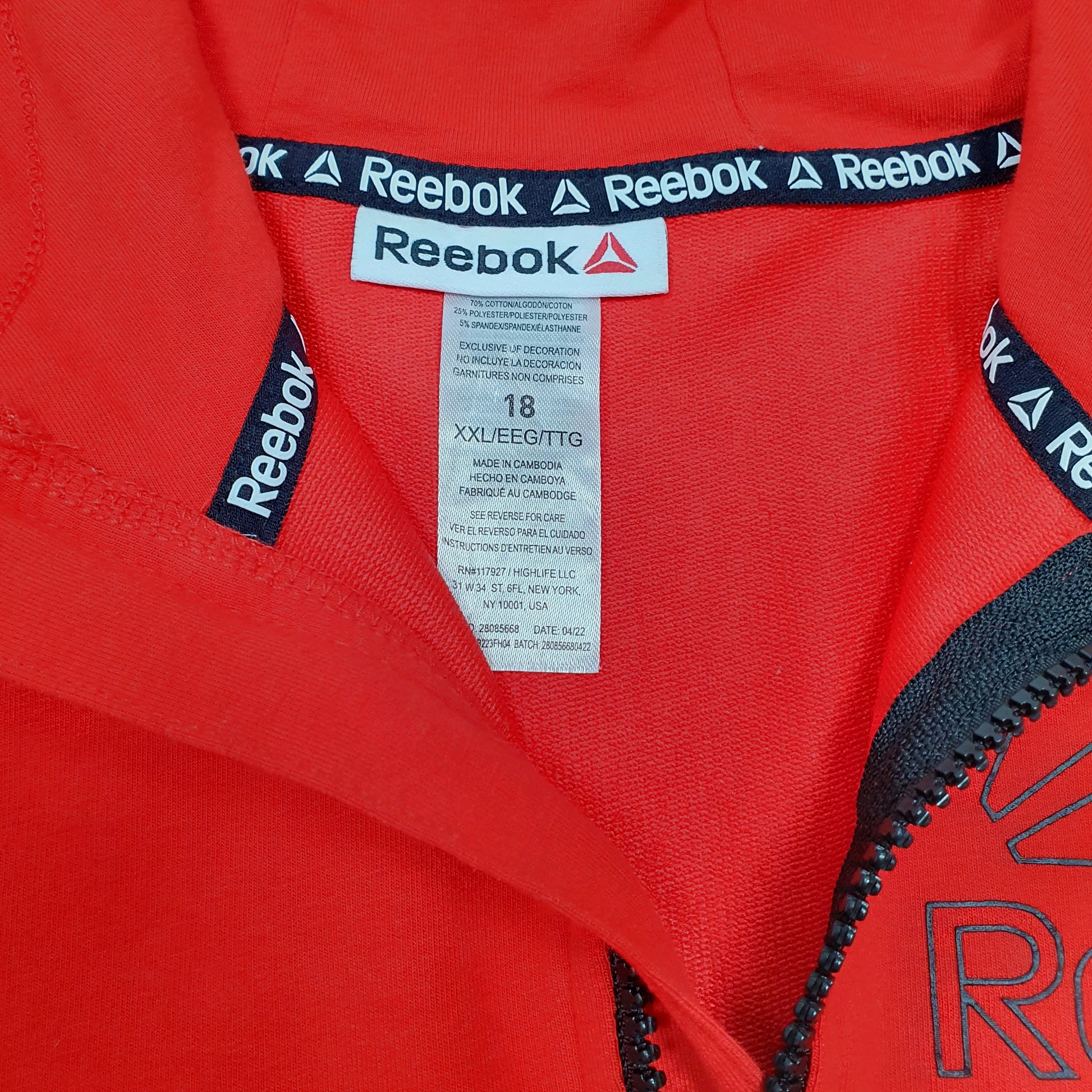 Womens Red Reebok Hoodie Active Quarter Zip Jumper