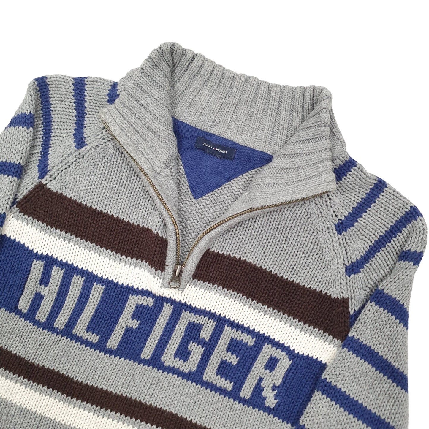 Tommy Hilfiger Knit Spellout Quarter Zip S Grey