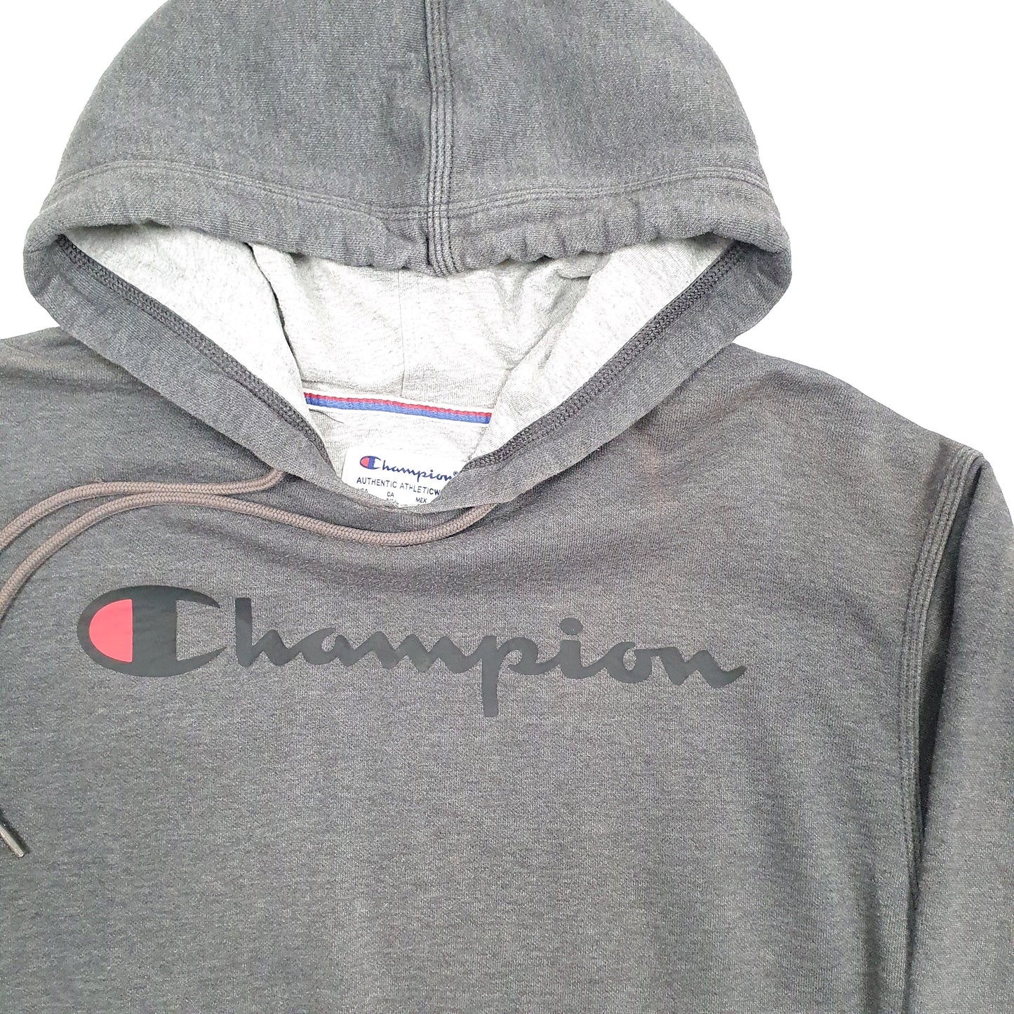 Mens Grey Champion Spellout Hoodie Jumper