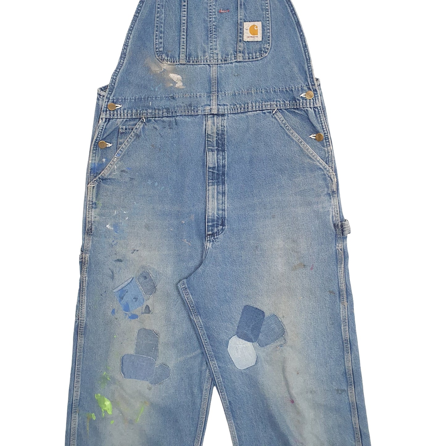 Mens Blue Carhartt Patchwork Dungaree Trousers