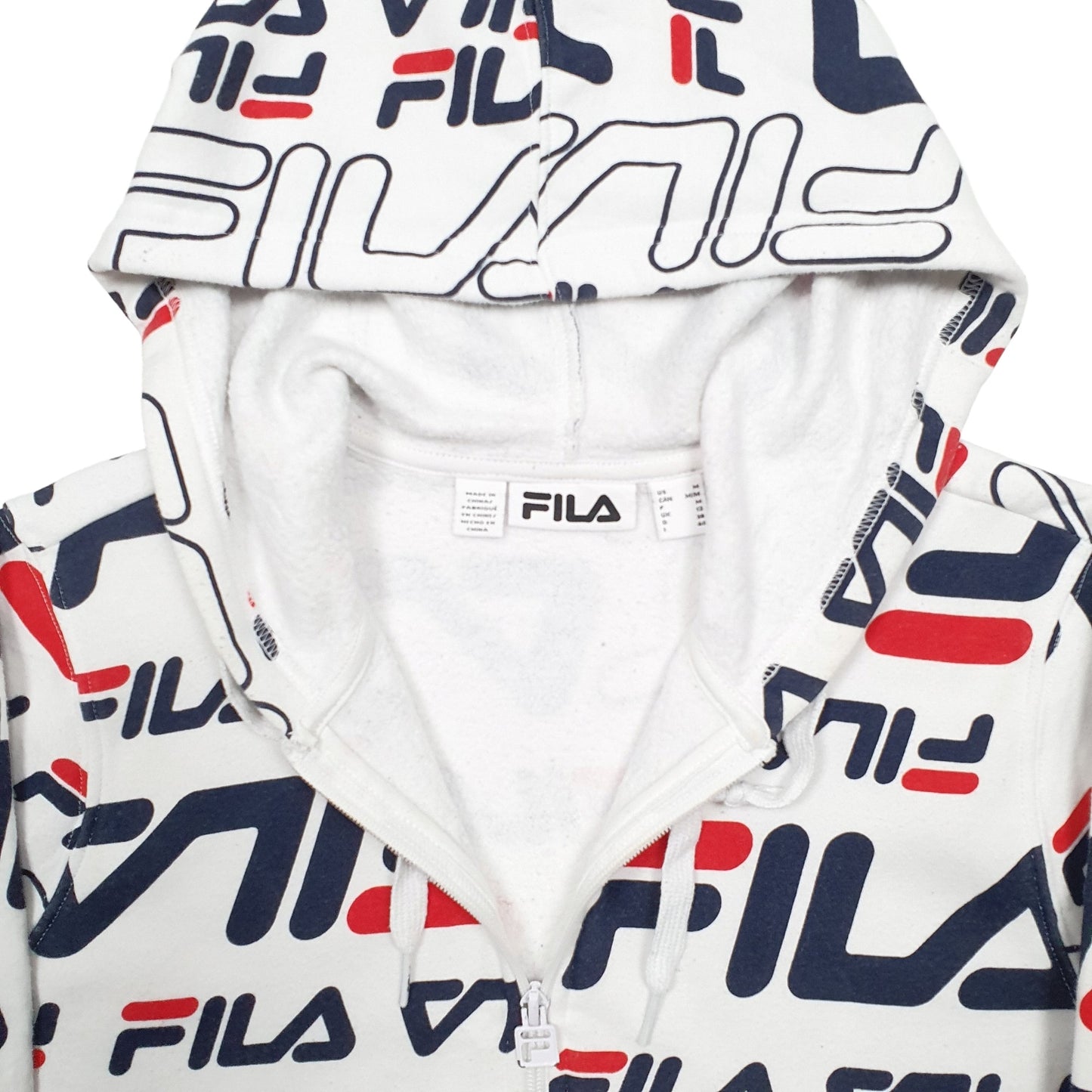 Womens White Fila Spellout Full Zip Jumper