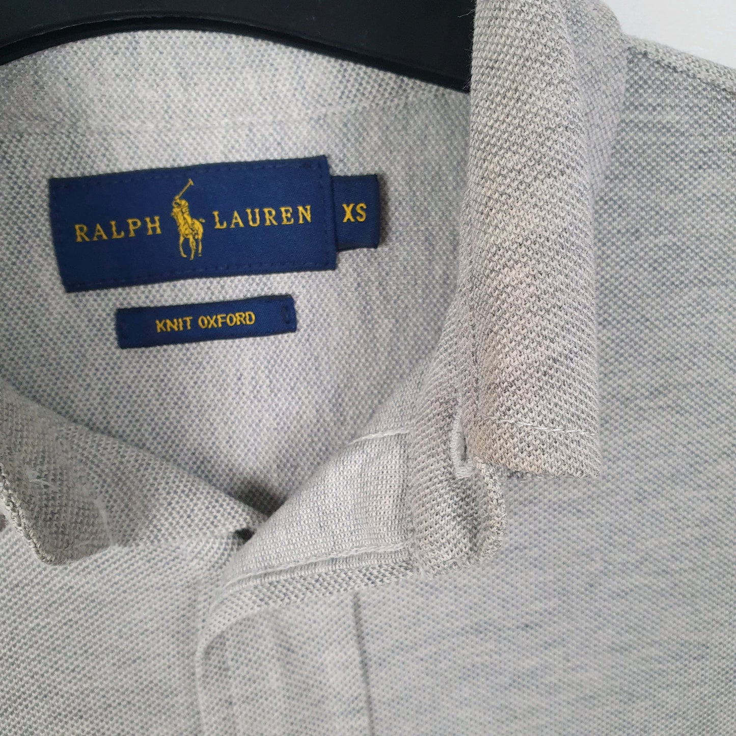 Mens Grey Ralph Lauren Knit Oxford Polo Long Sleeve Shirt