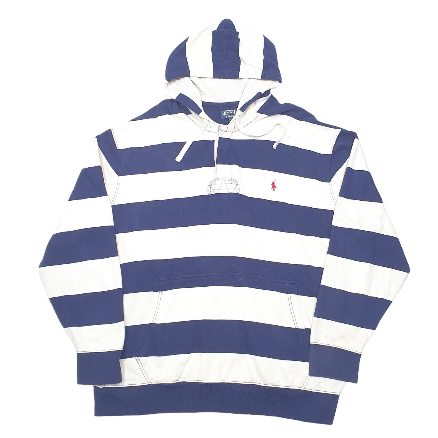 Mens White Polo Ralph Lauren Rugby Shirt Hooded Striped Hoodie Jumper