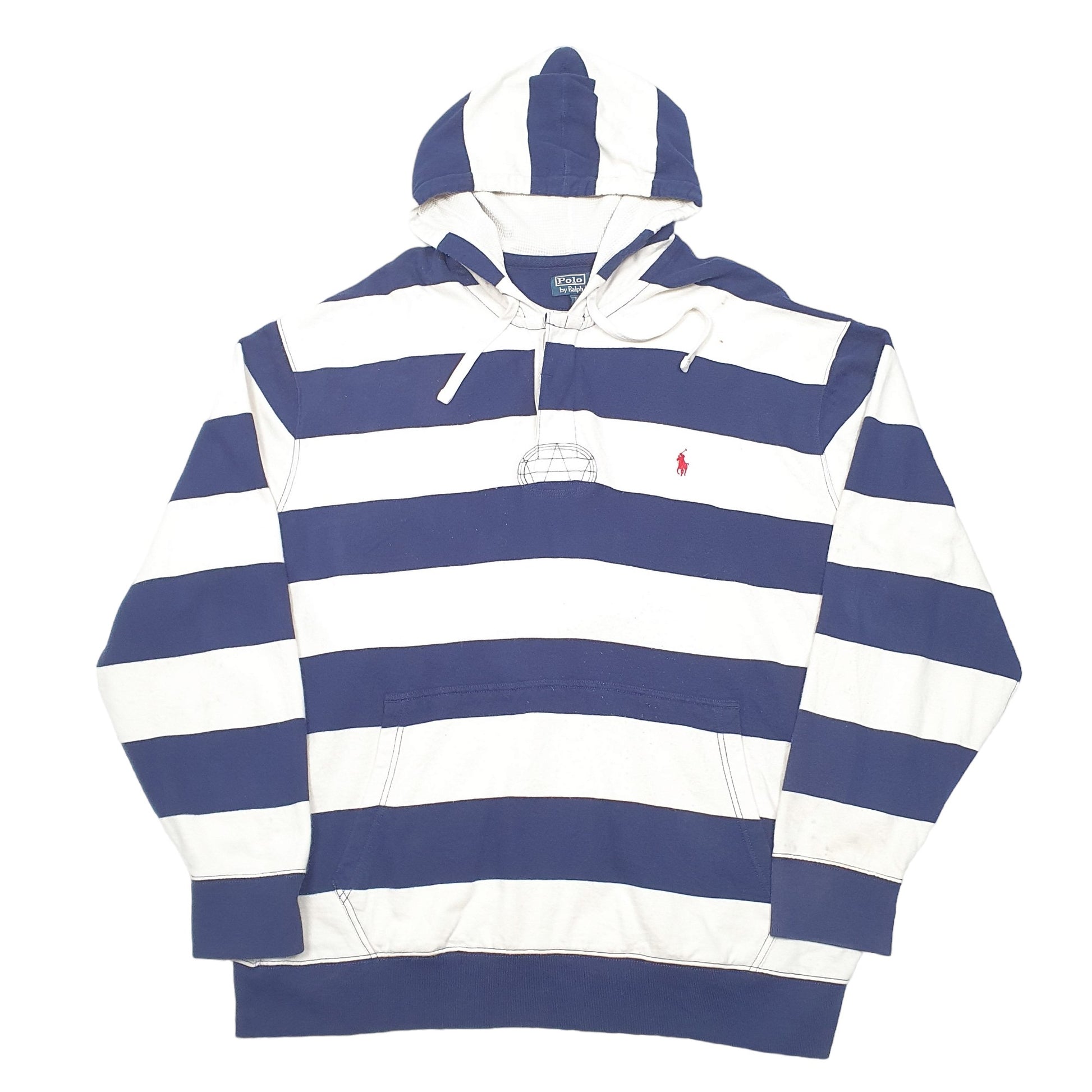 Mens White Polo Ralph Lauren Rugby Shirt Hooded Striped Hoodie Jumper