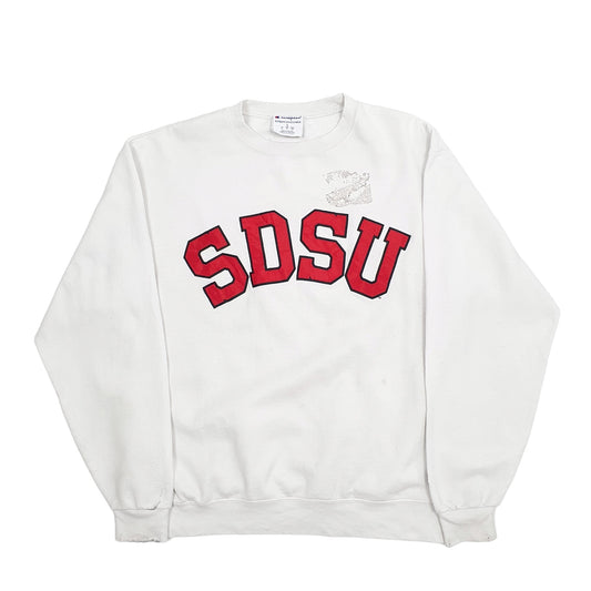 Mens White Champion USA College SDSU Crewneck Jumper
