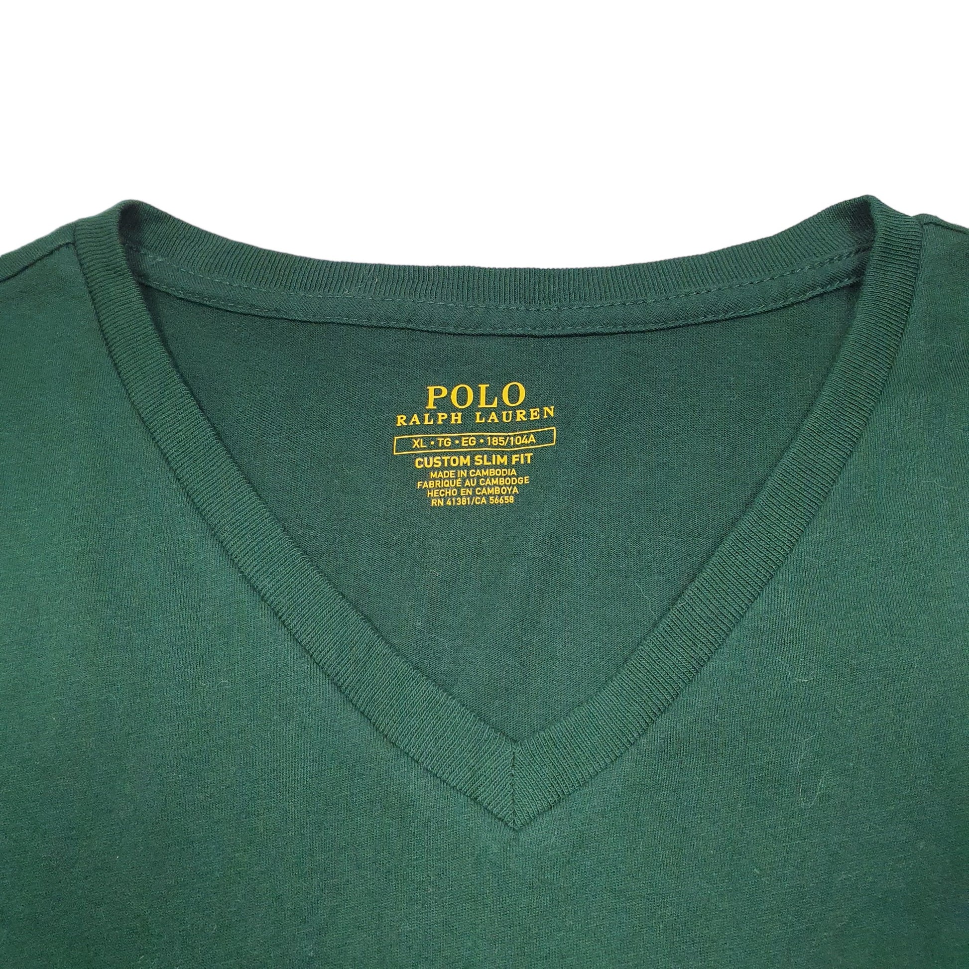 Mens Green Ralph Lauren Slim Fit Polo V Neck Short Sleeve T Shirt