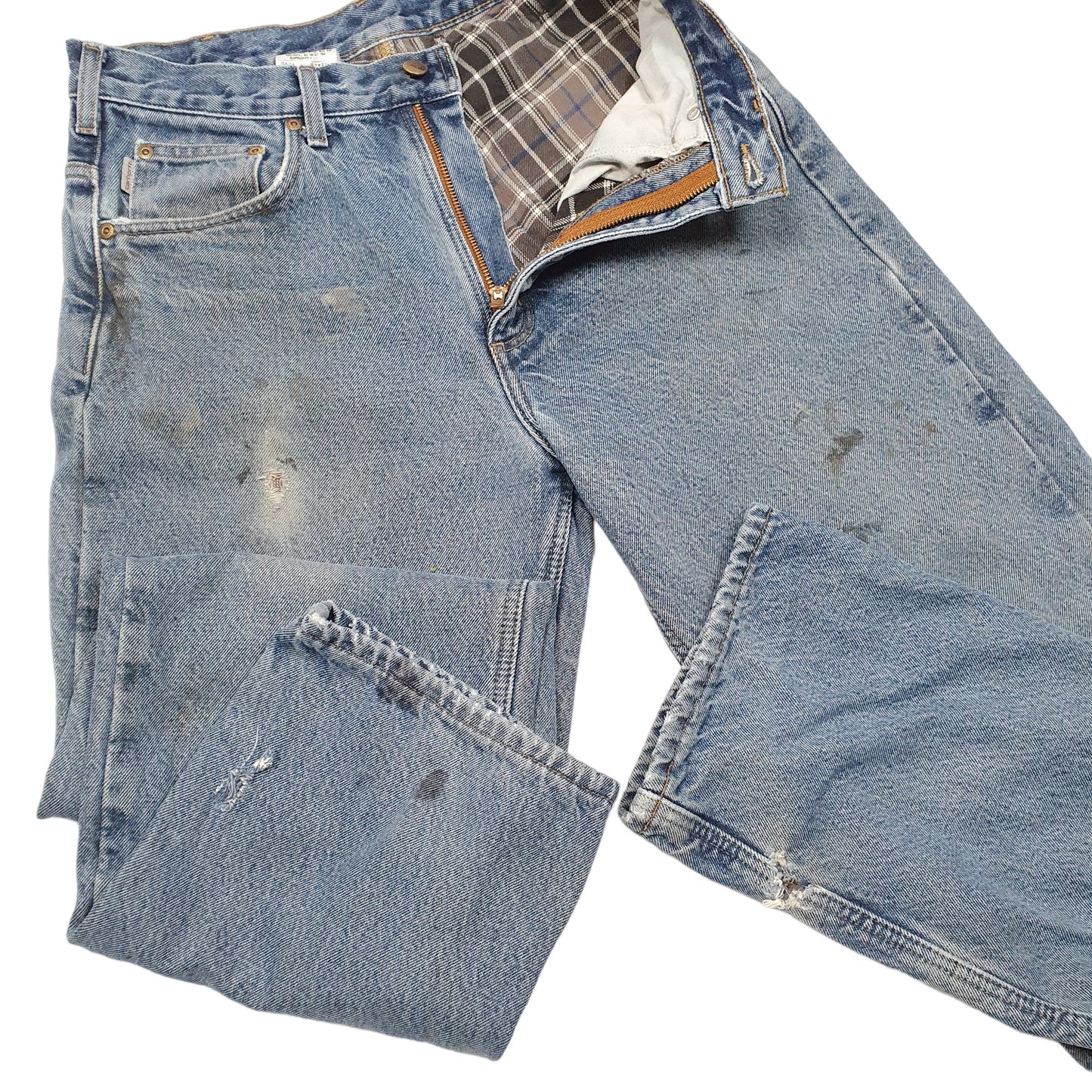 Mens Blue Carhartt Lined Insulated Winter Thermal Casual JeansW32 L34