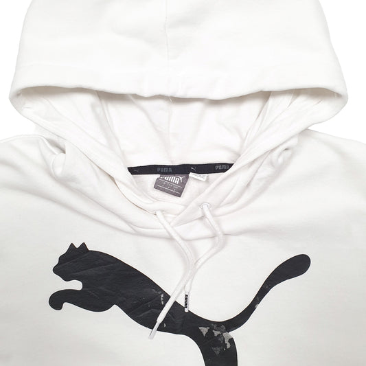 Mens White Puma Spellout Hoodie Jumper