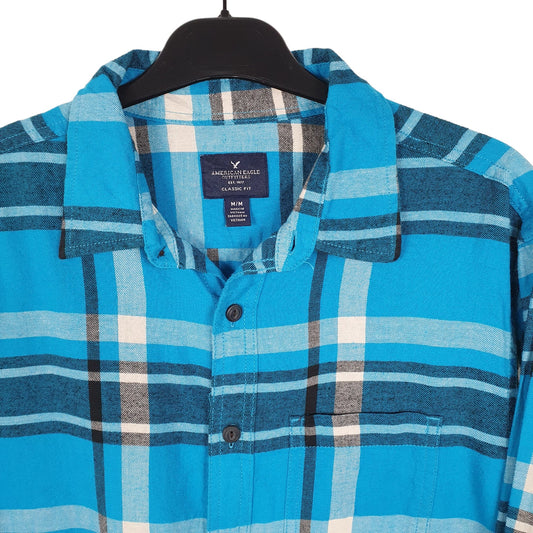 American Eagle Flannel Shacket Overshirt Long Sleeve Regular Fit Check Shirt Blue