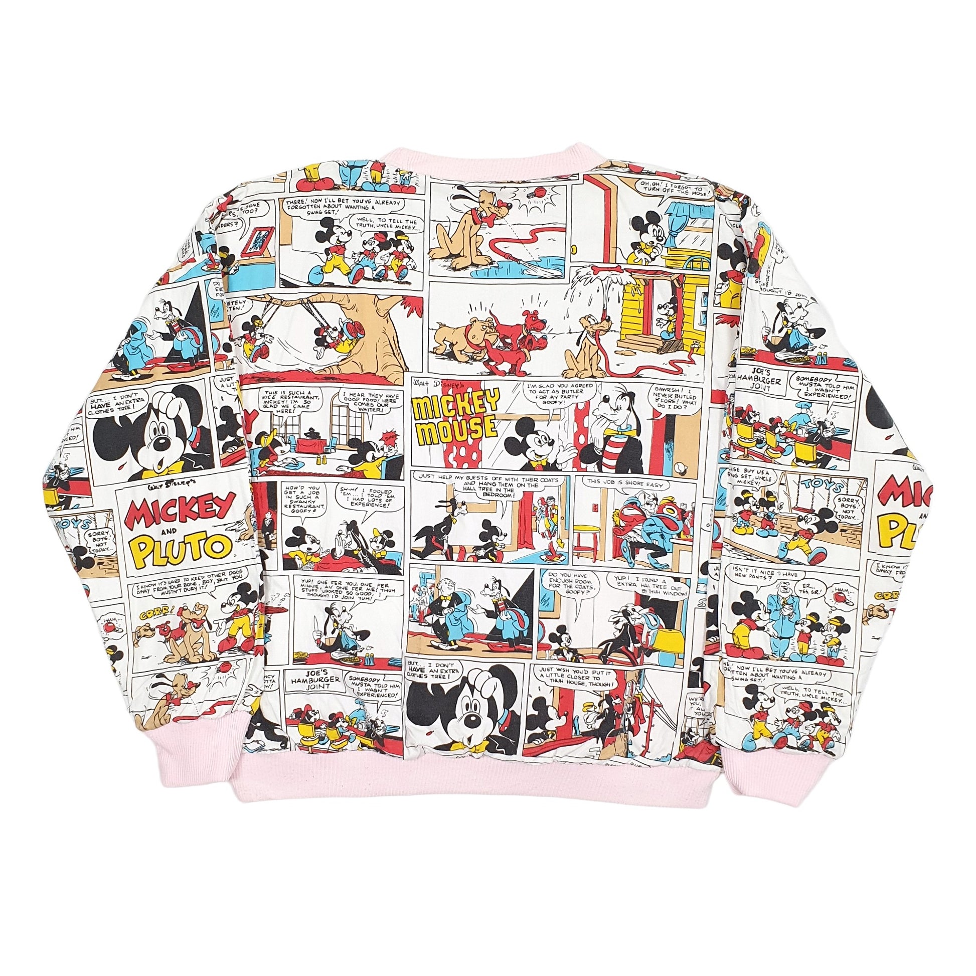 Mens White Disney Mickey & Pluto Minnie Cartoon Strip Reversible Crewneck Jumper