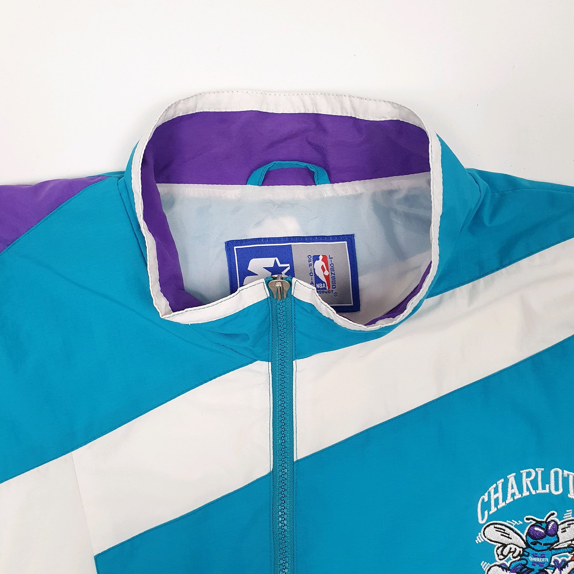 Mens Blue Starter Vintage NBA Charlotte Hornets Basketball Windbreaker Coat