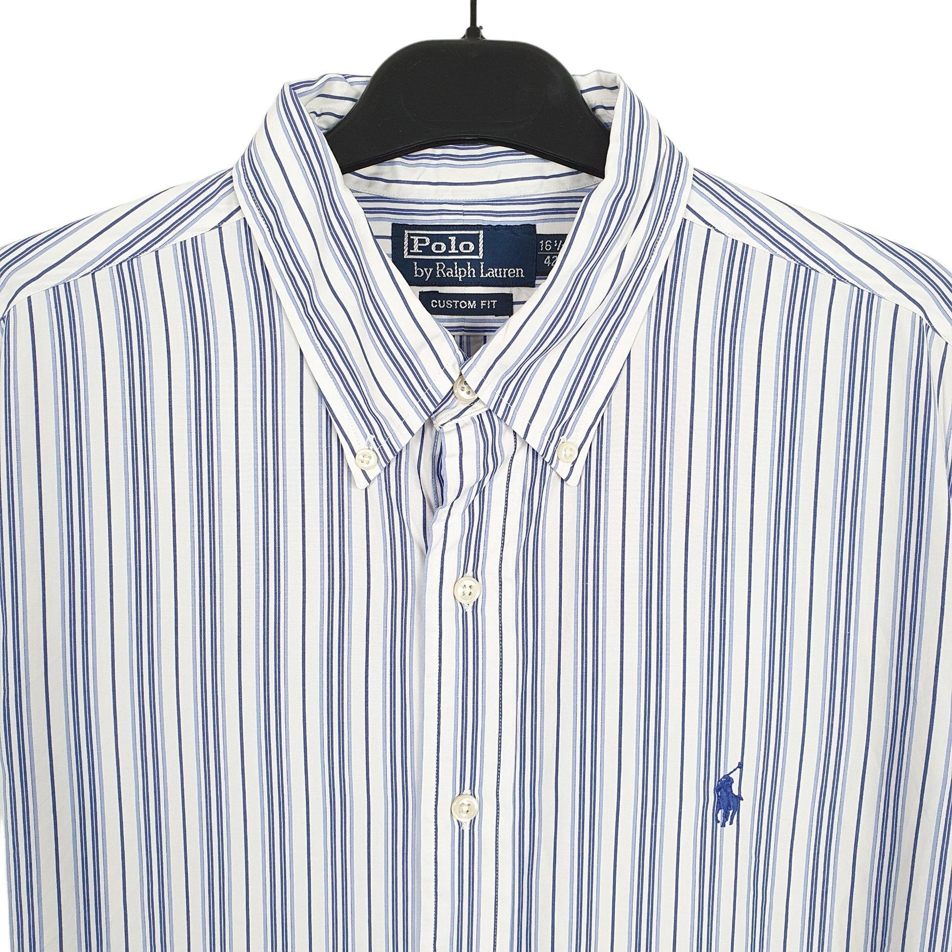 Ralph Lauren Short Sleeve Custom Fit Pinstripe Shirt Blue