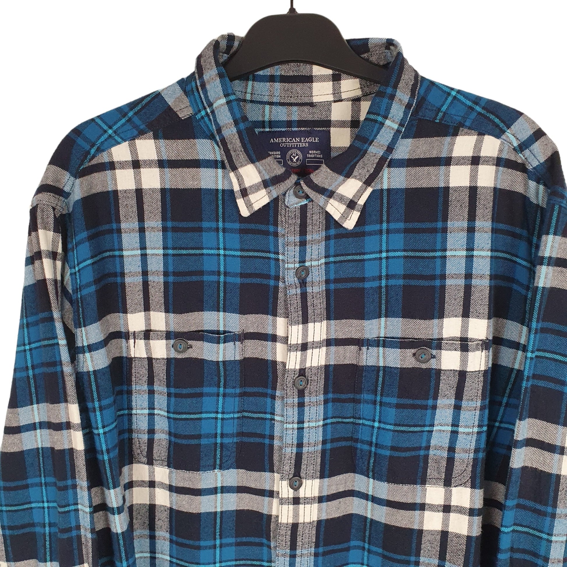 American Eagle Flannel Shacket Long Sleeve Regular Fit Check Shirt Blue