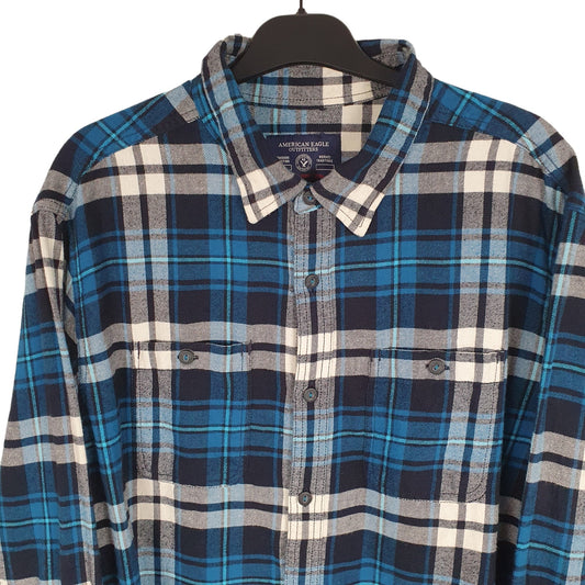 American Eagle Flannel Shacket Long Sleeve Regular Fit Check Shirt Blue