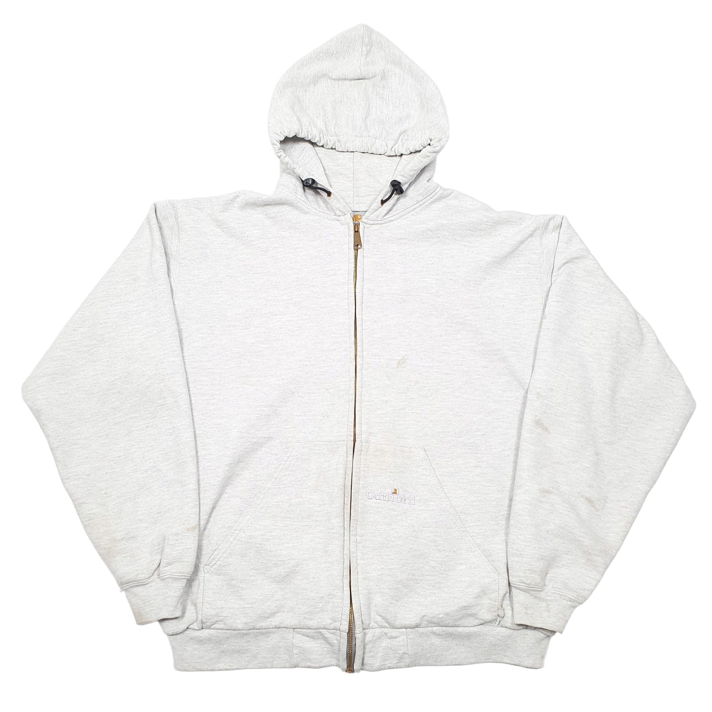 Mens Grey Carhartt Hoodie Thermal Lined Made In USA Full Zip Jumper