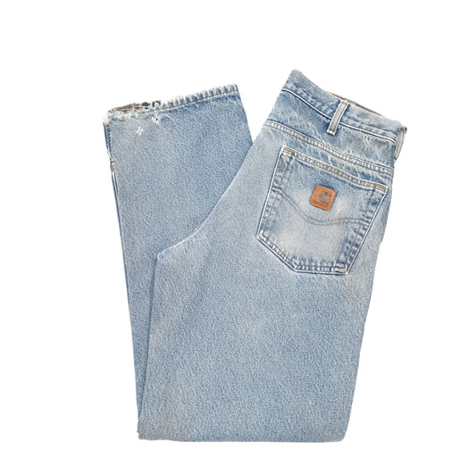 Mens Blue Carhartt Relaxed Lined Insulated Winter Thermal Casual JeansW32 L32