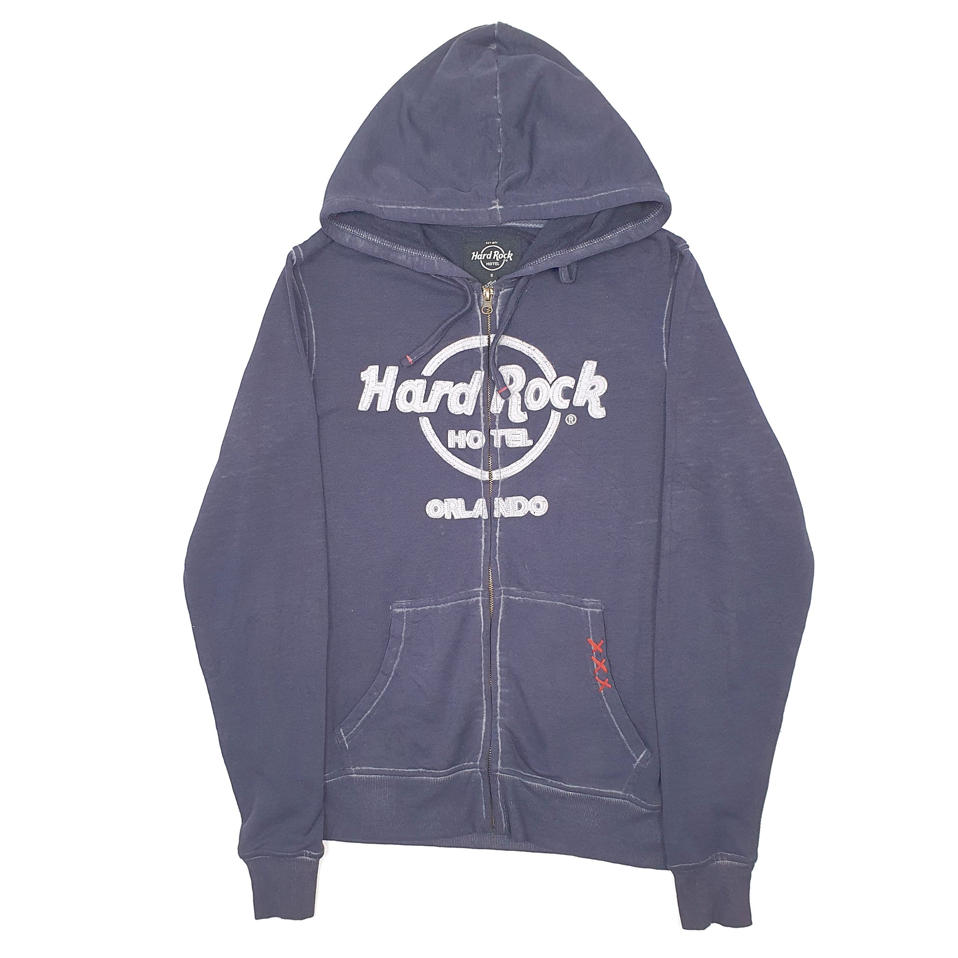 Mens Navy Hard Rock Hotel Lightweight Hoodie Full Zip Jumper