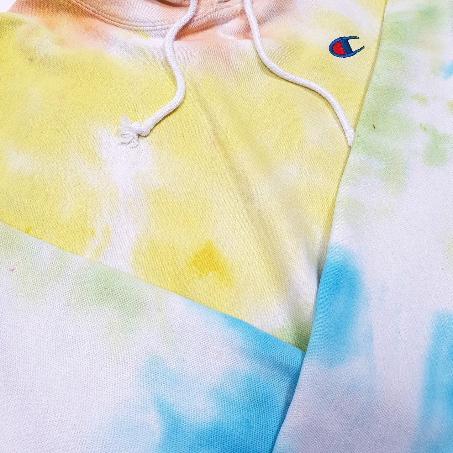 Womens White Champion Tie Dye Reverse Weave Cropped Hoodie Jumper