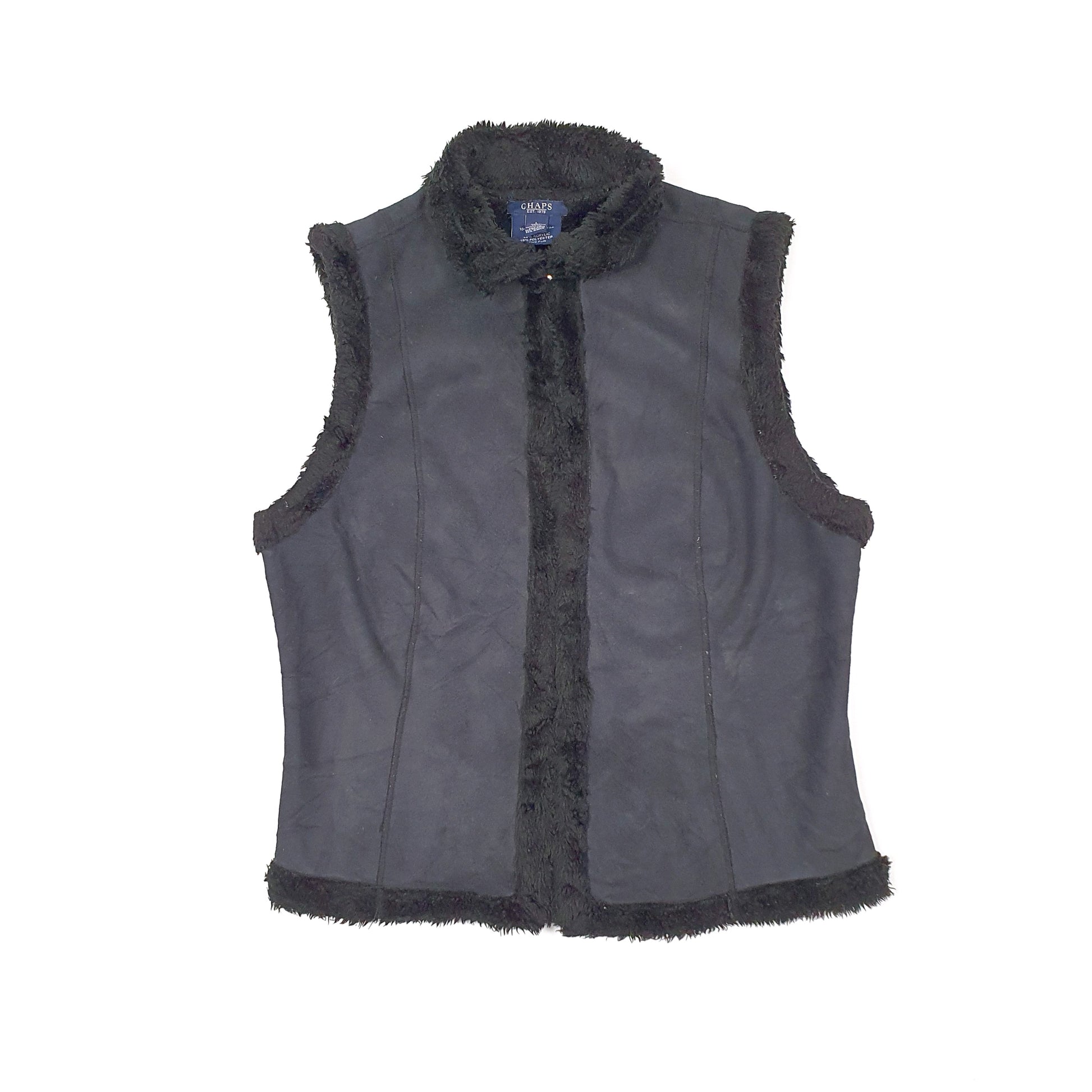 Womens Black Chaps Reversible Sheepskin Fluffy Gilet Jumper