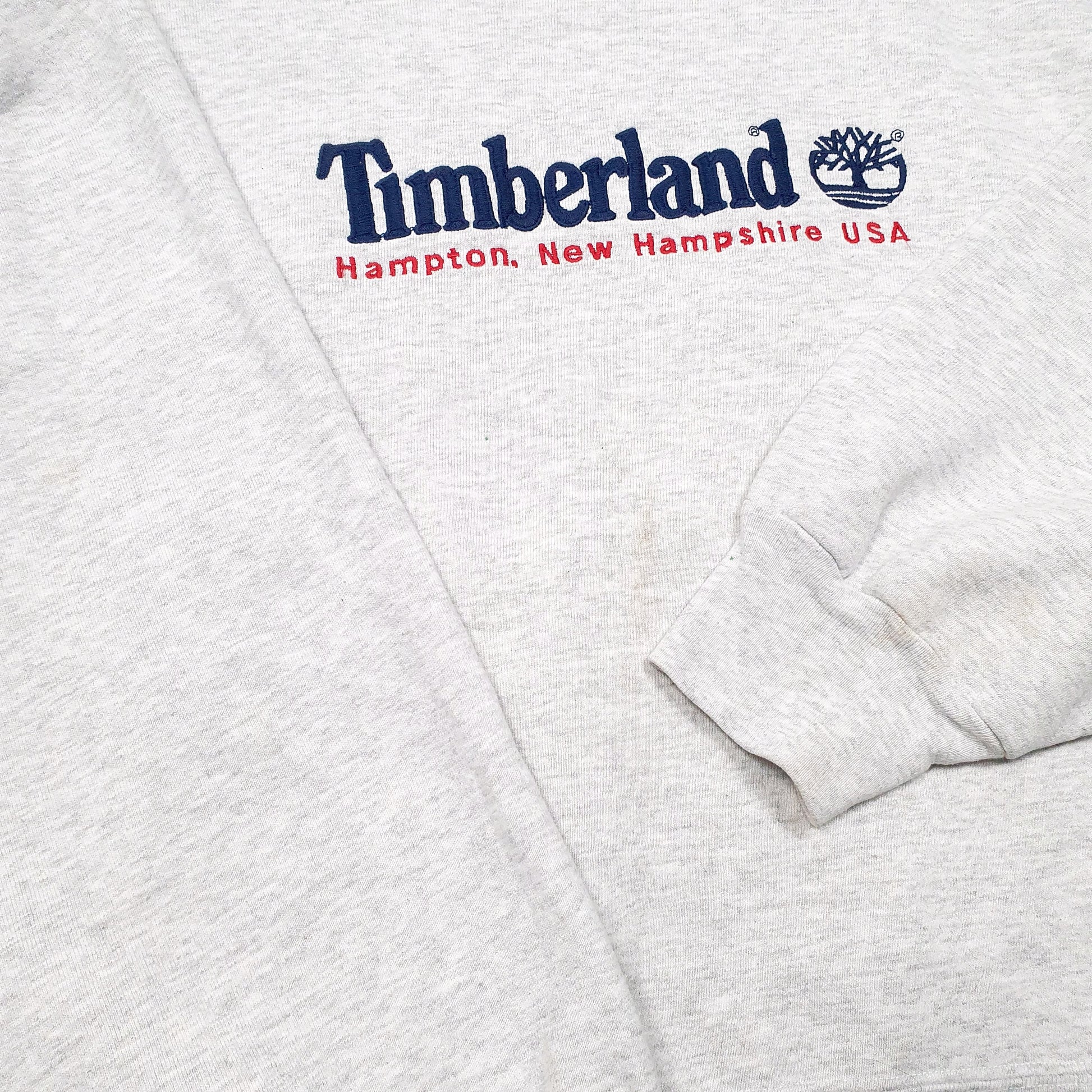 Mens Grey Timberland Spellout Weather Gear Made In USA Crewneck Jumper