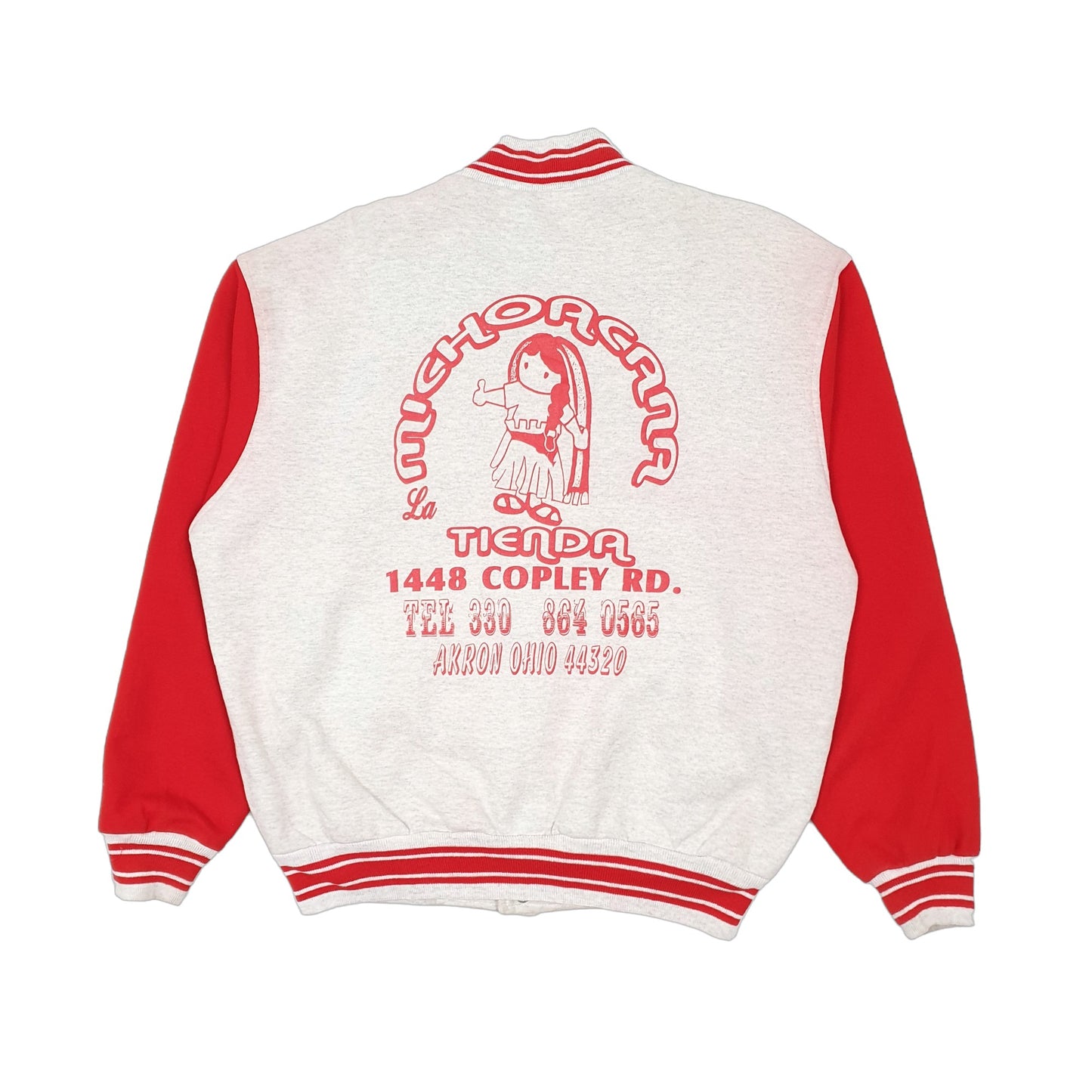 Mens Red Fruit of the Loom Vintage 1990s La Michoacana Mexican Ice Cream Varsity  Coat