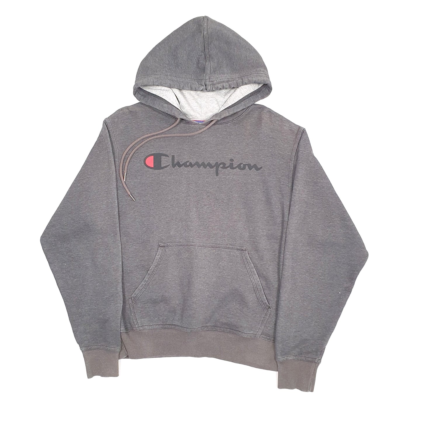 Mens Grey Champion Spellout Hoodie Jumper