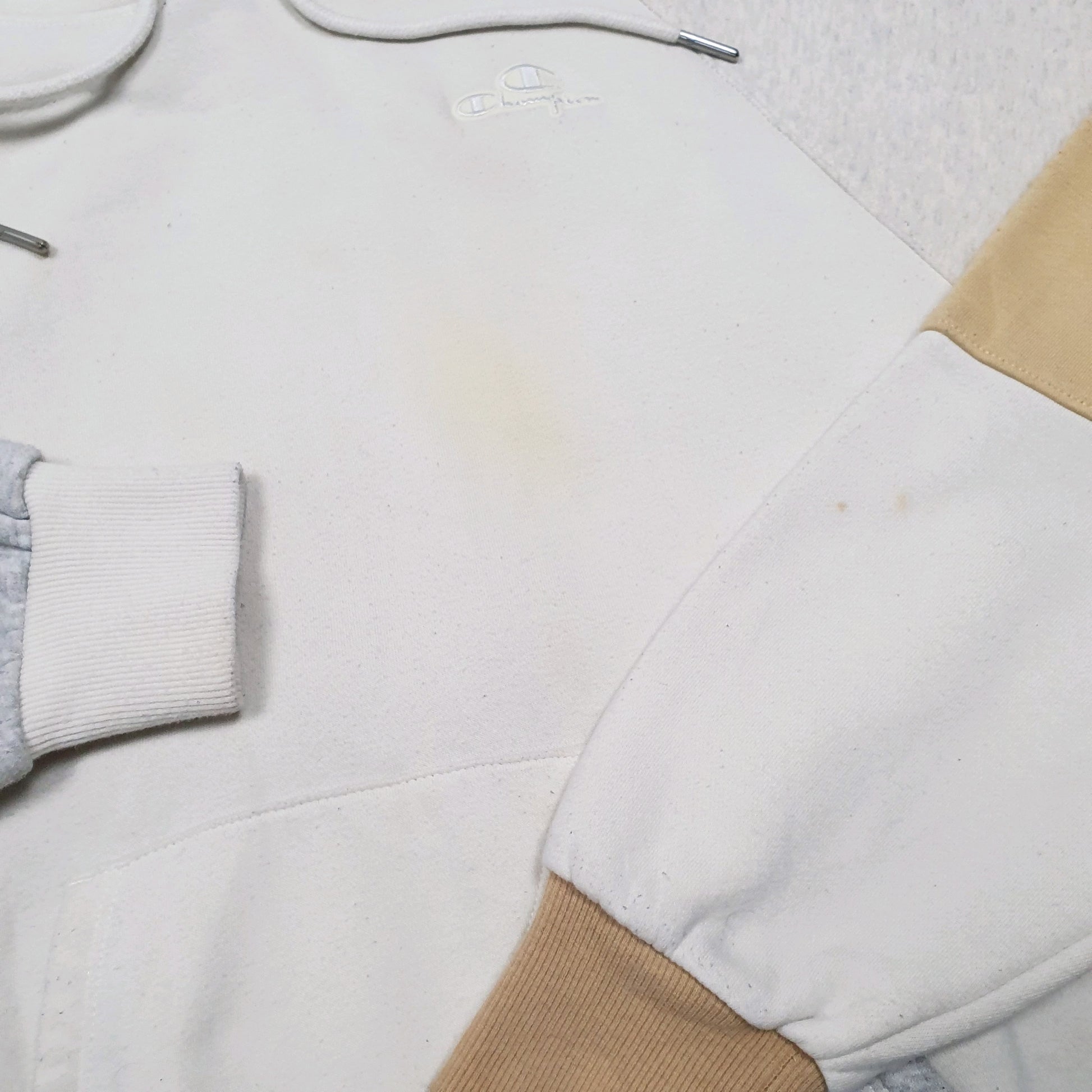 Mens Cream Champion Panelled Hoodie Jumper