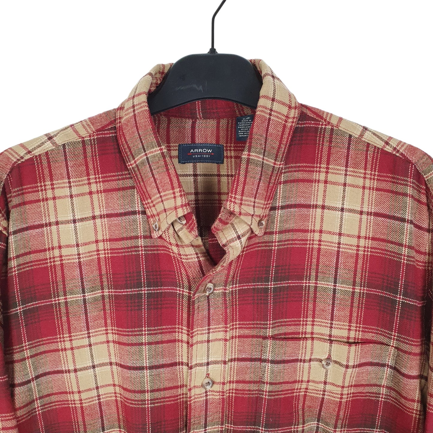 Arrow USA Flannel Shacket Overshirt Long Sleeve Regular Fit Check Shirt Burgundy