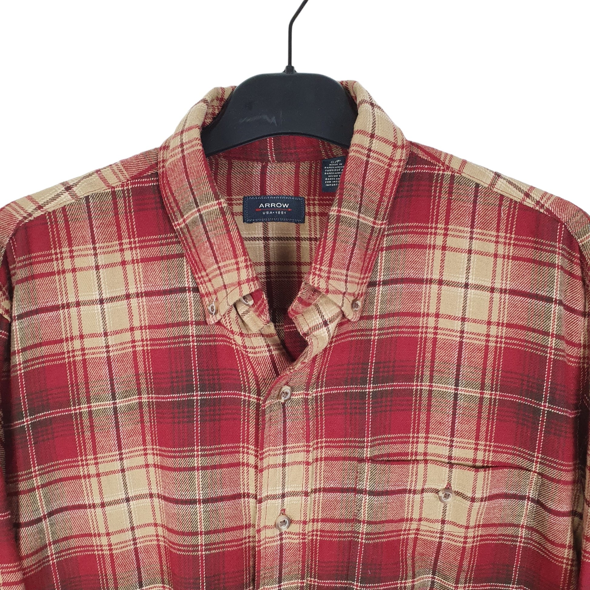 Arrow USA Flannel Shacket Overshirt Long Sleeve Regular Fit Check Shirt Burgundy
