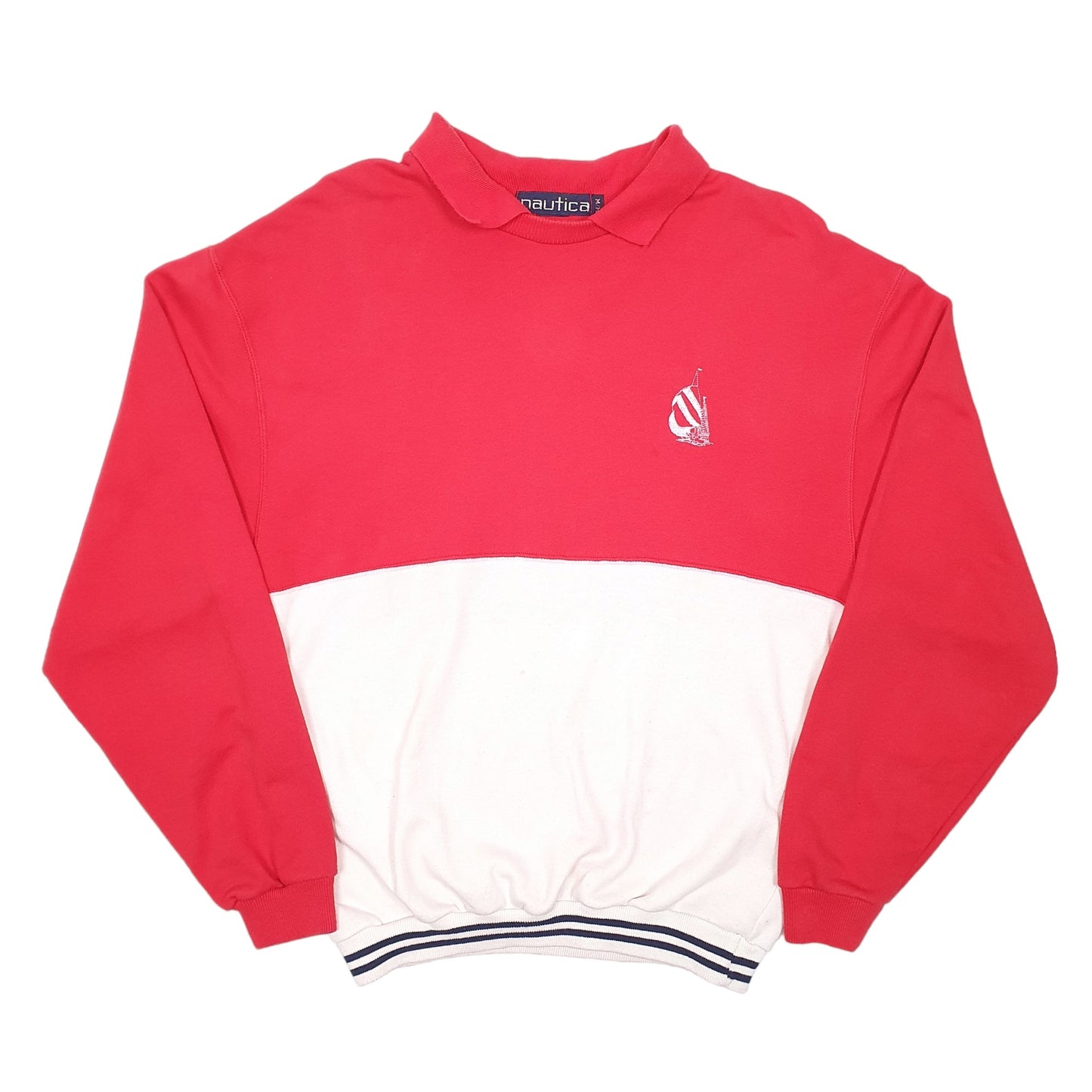 Mens Red Nautica Collared Yacht Motif Crewneck Jumper