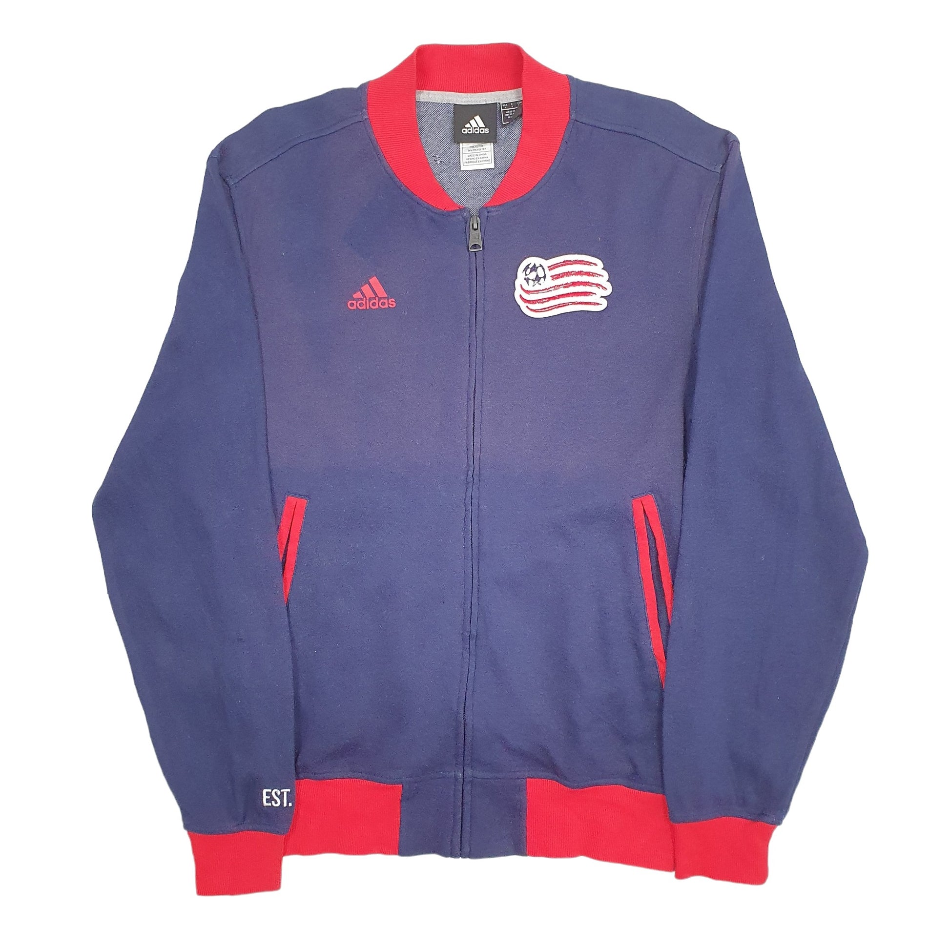 Mens Blue Adidas New England Revolution Soccer Full Zip Jumper