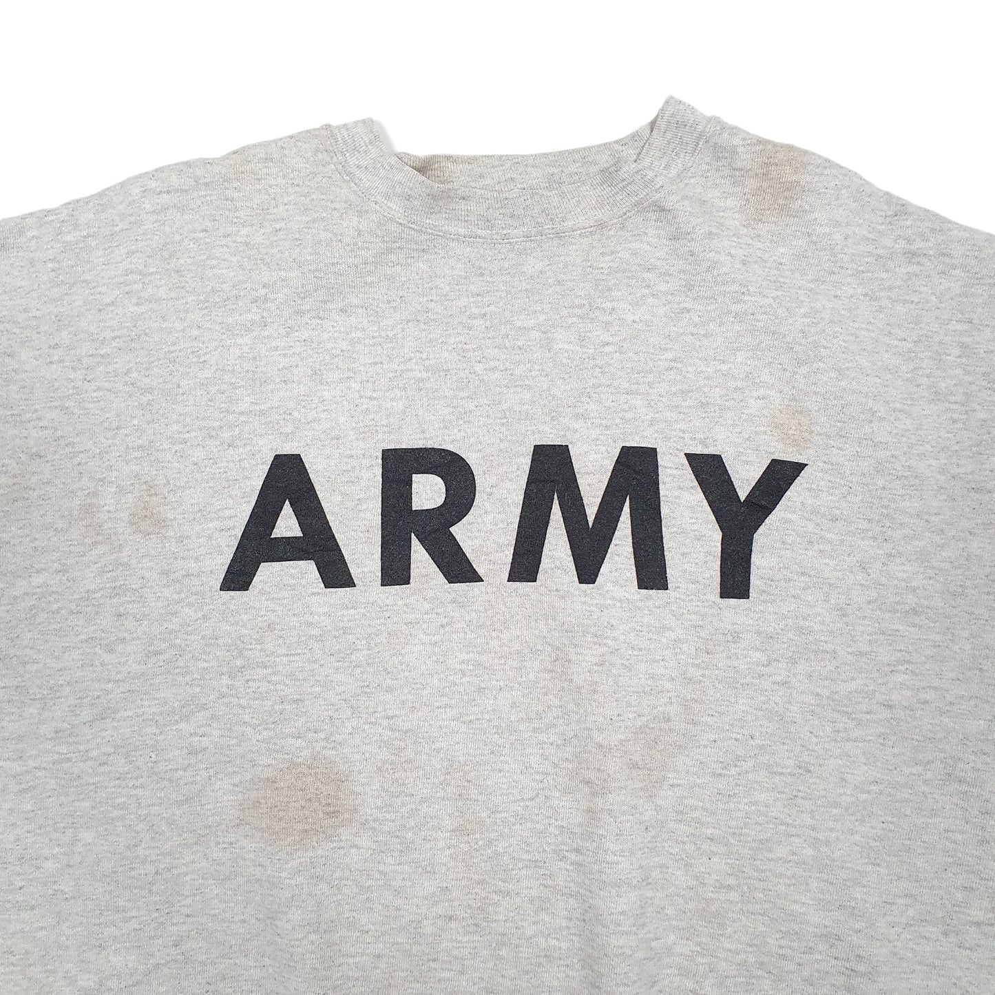 Mens Grey Brookline Army Military Vintage Made in USA Crewneck Jumper