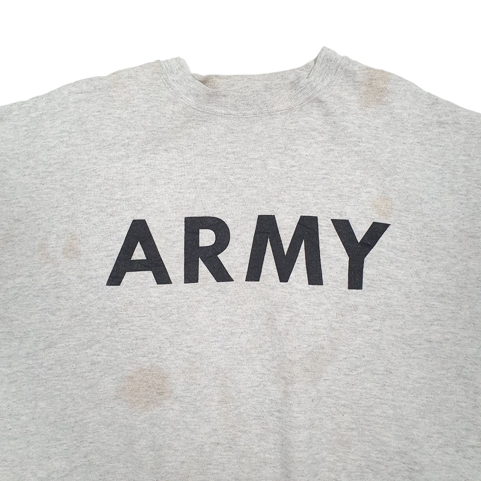 Mens Grey Brookline Army Military Vintage Made in USA Crewneck Jumper