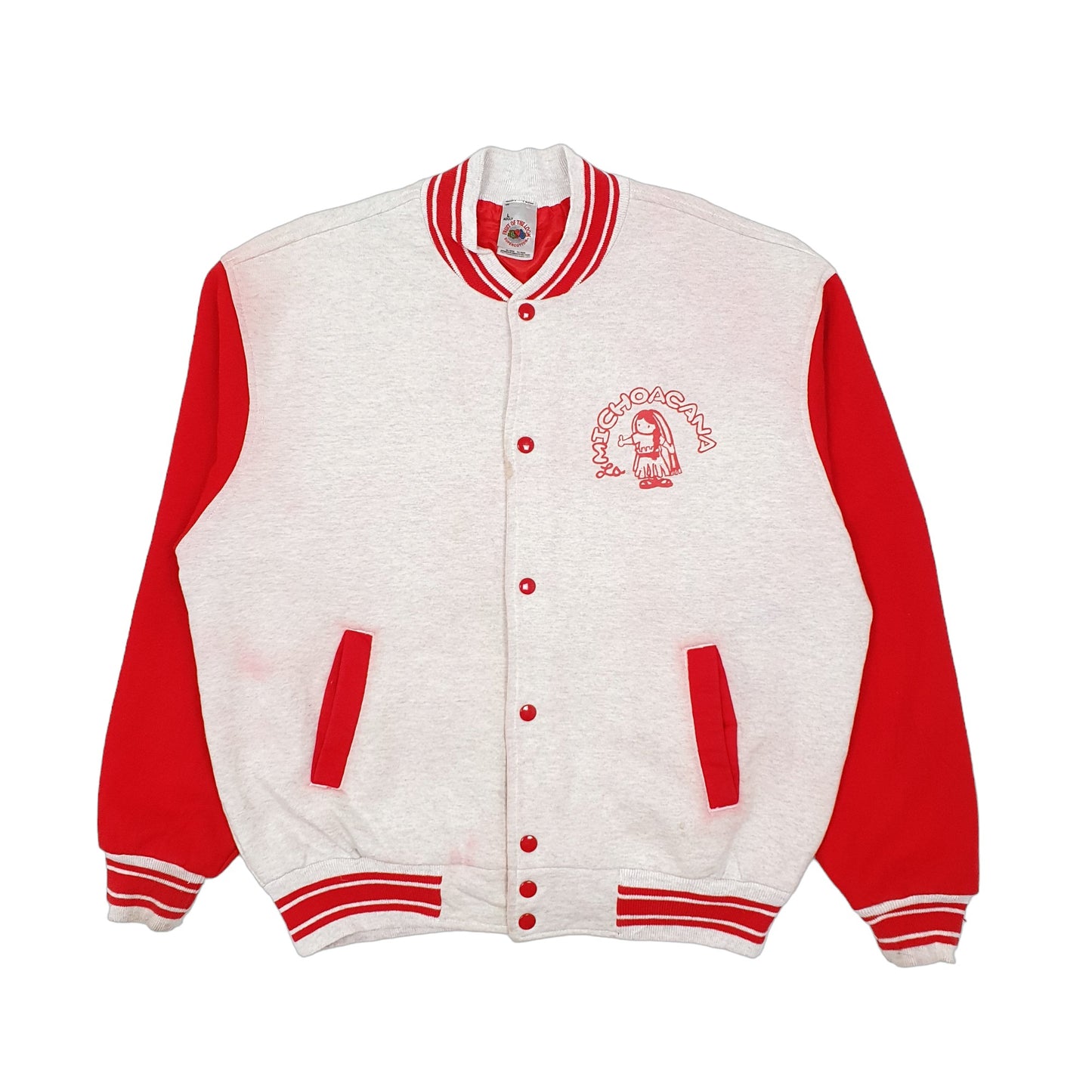 Mens Red Fruit of the Loom Vintage 1990s La Michoacana Mexican Ice Cream Varsity  Coat