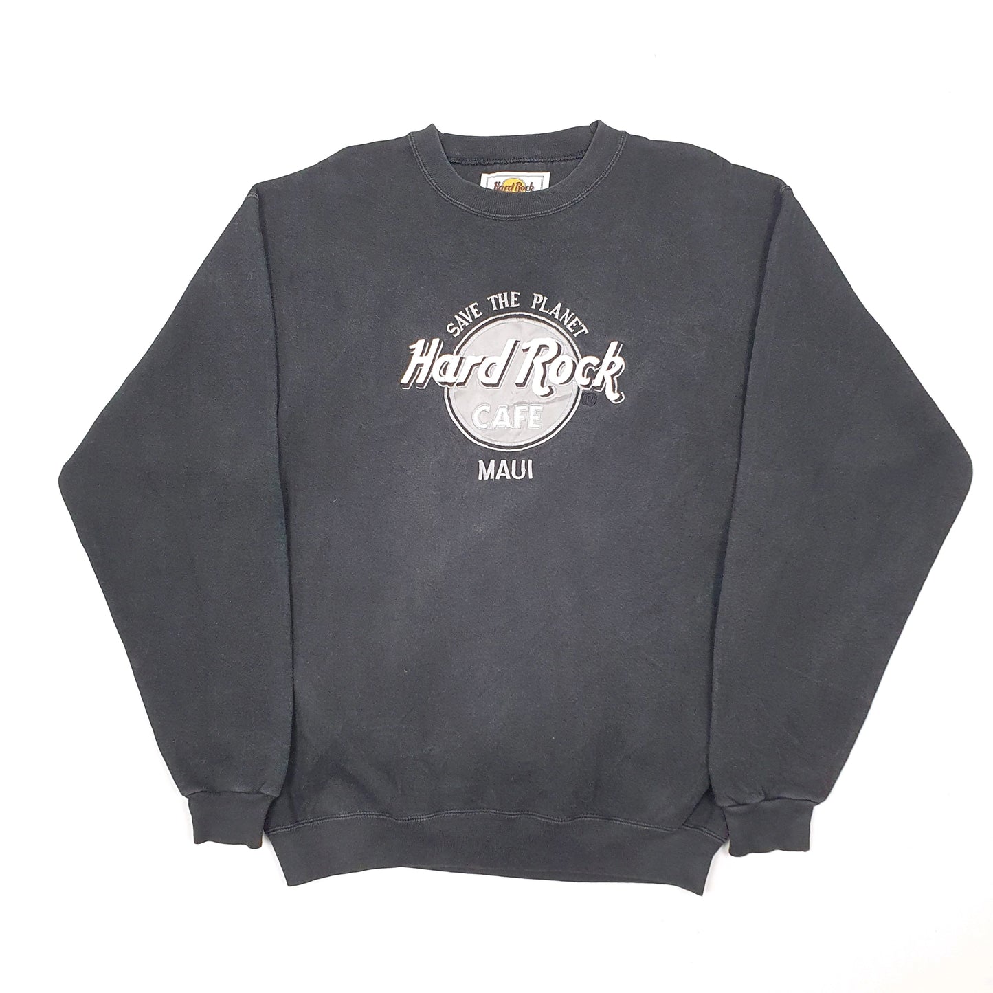 Mens Black Hard Rock Cafe Maui Hawaii Made in USA Vintage Crewneck Jumper