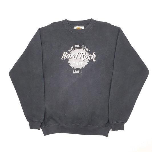 Mens Black Hard Rock Cafe Maui Hawaii Made in USA Vintage Crewneck Jumper
