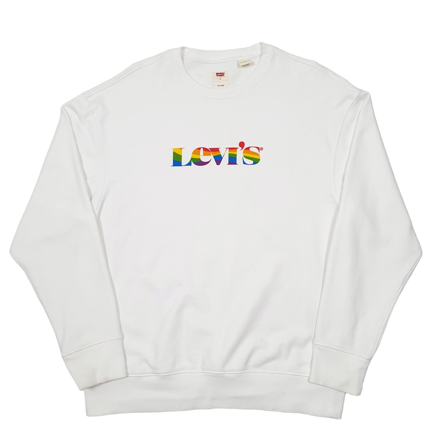 Mens White Levis Rainbow Spellout Relaxed Crewneck Jumper