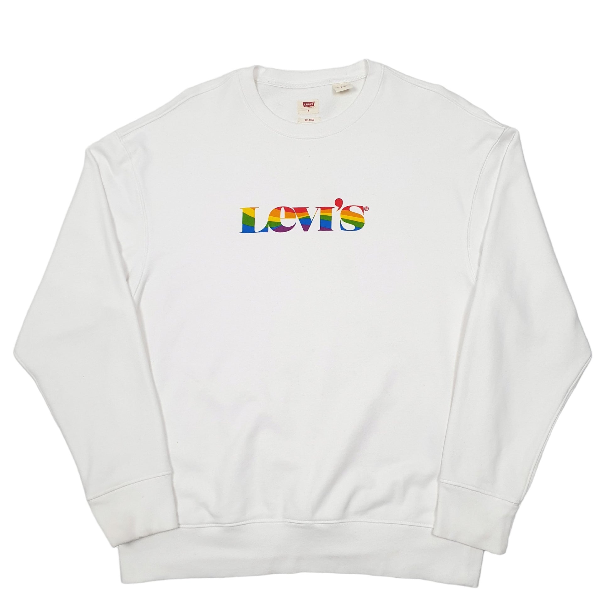 Mens White Levis Rainbow Spellout Relaxed Crewneck Jumper