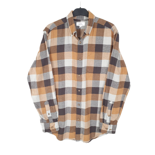 Croft & Barrow Flannel Shacket Overshirt Long Sleeve Regular Fit Check Shirt Brown