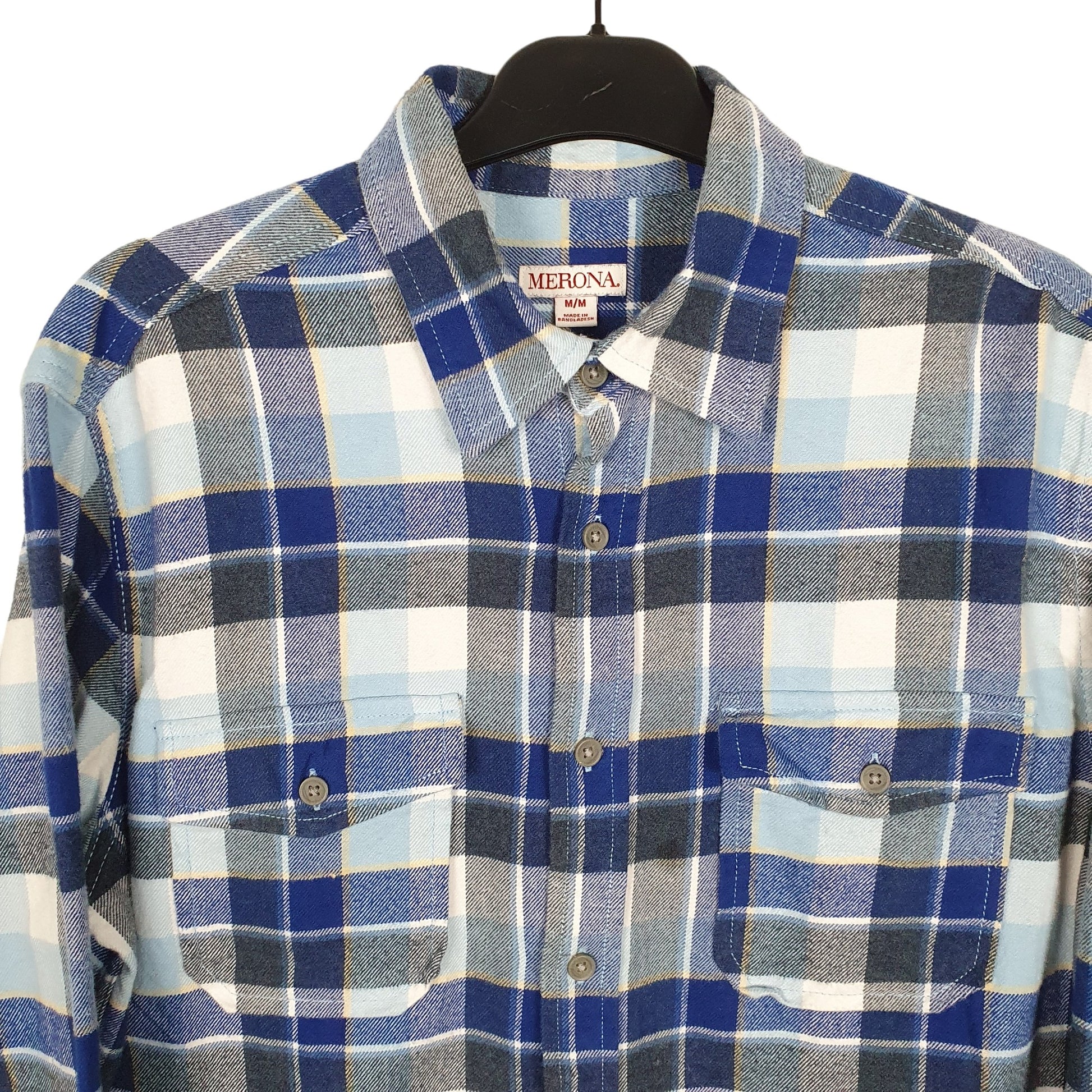 Merona Flannel Shacket Long Sleeve Regular Fit Check Shirt Blue