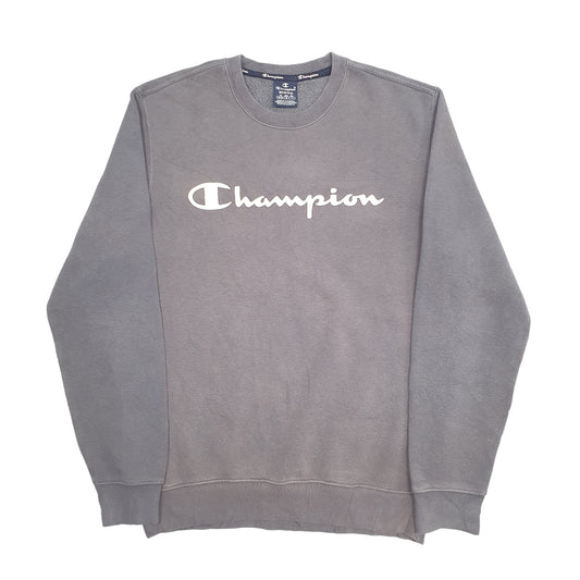 Mens Grey Champion Spellout Crewneck Jumper