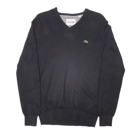Mens Black Lacoste V Neck Jumper