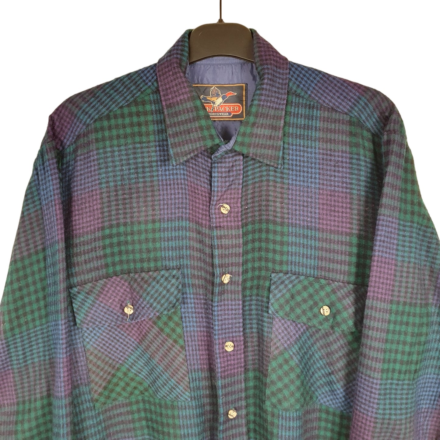 Back Packer Flannel Shacket Overshirt Long Sleeve Regular Fit Check Shirt Green