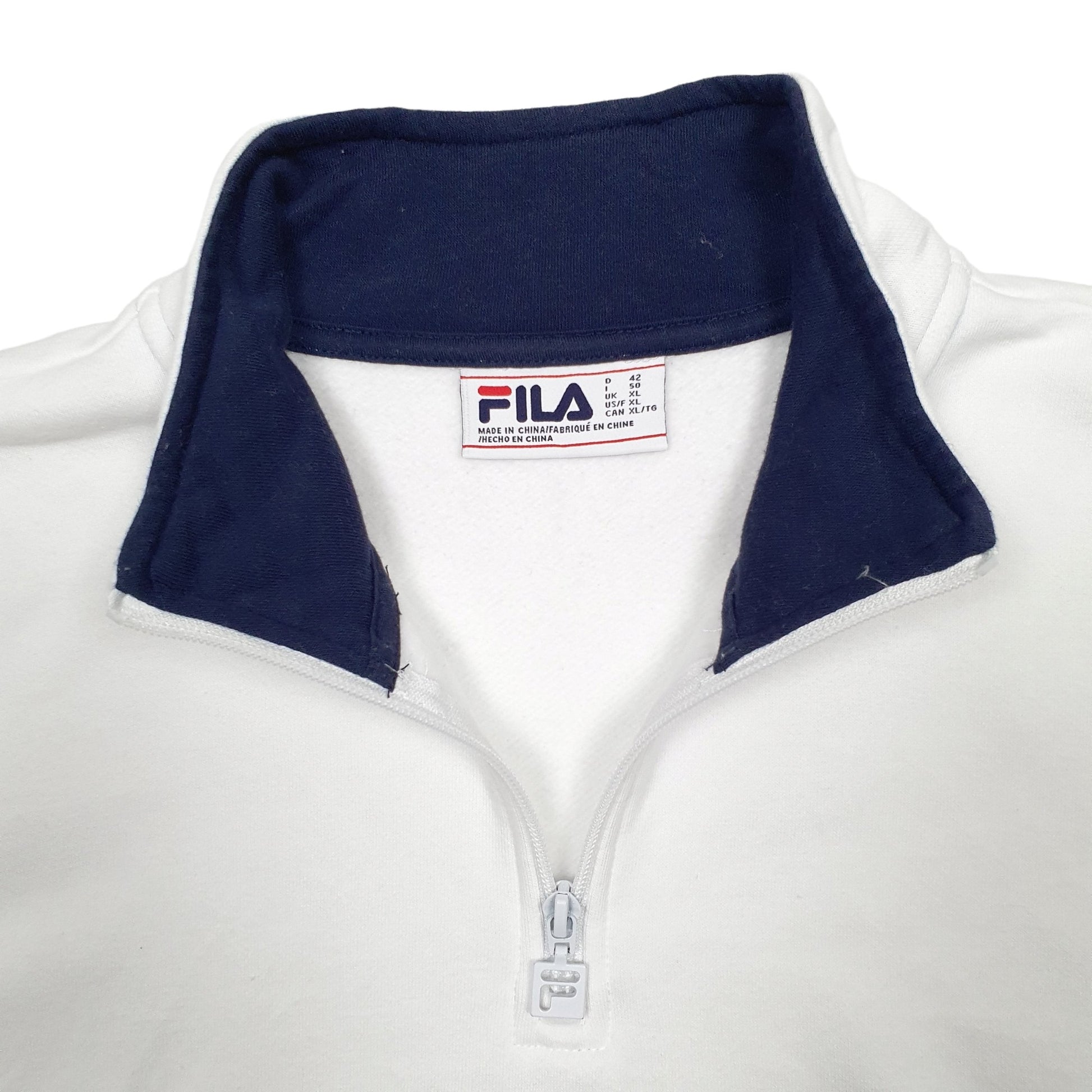 Mens White Fila Spellout Quarter Zip Jumper