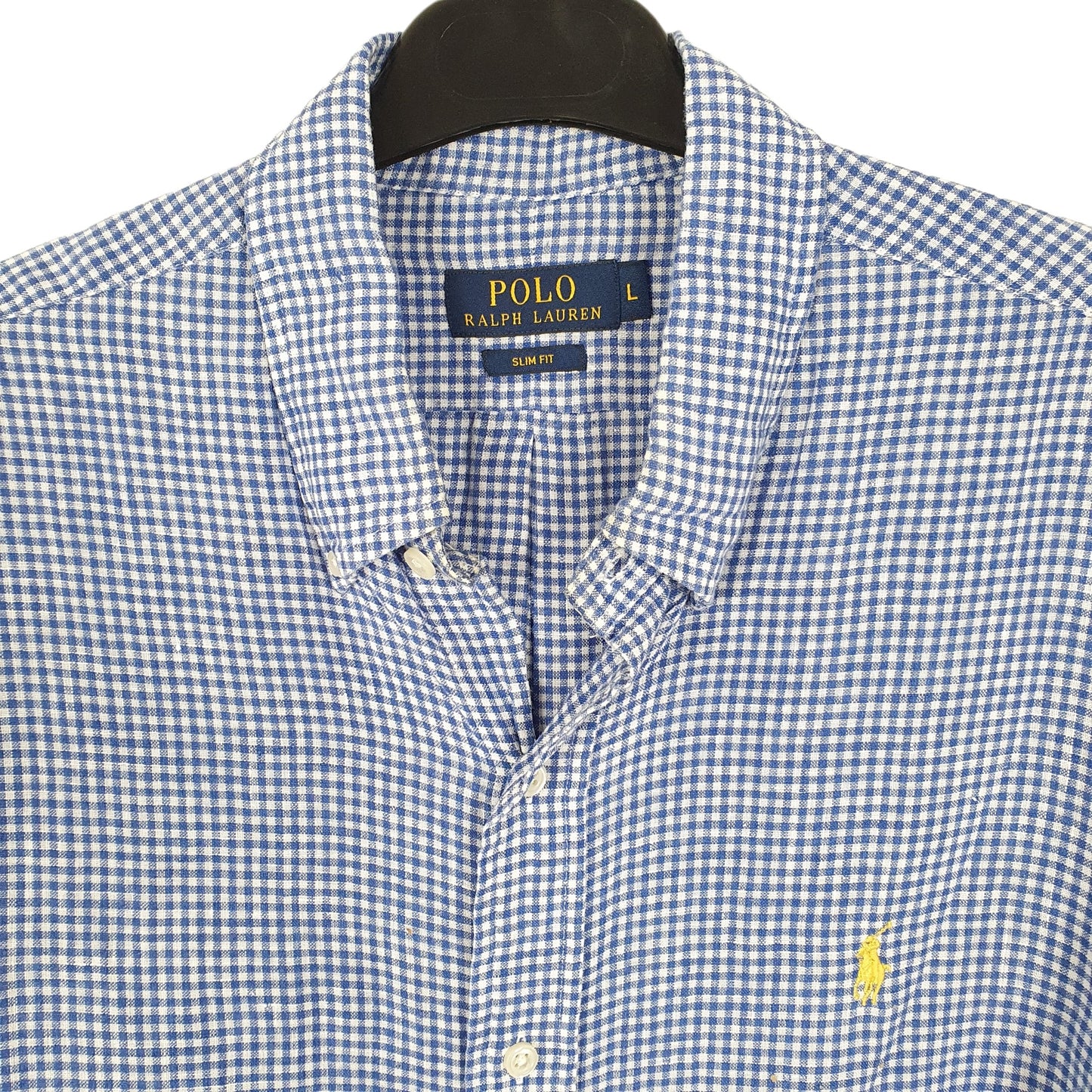 Ralph Lauren Long Sleeve Slim Fit Gingham Linen Shirt Blue