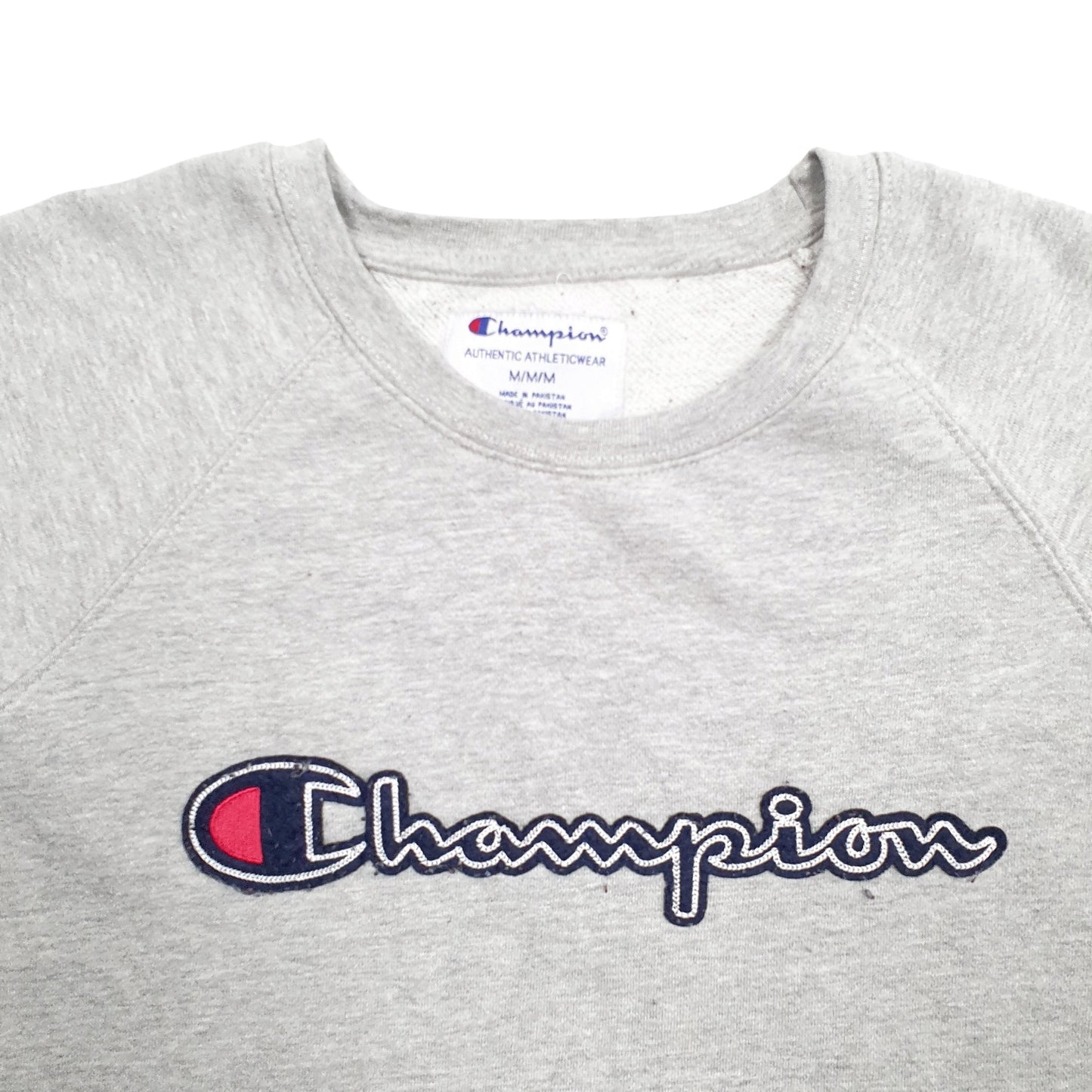 Mens Grey Champion Spellout Crewneck Jumper