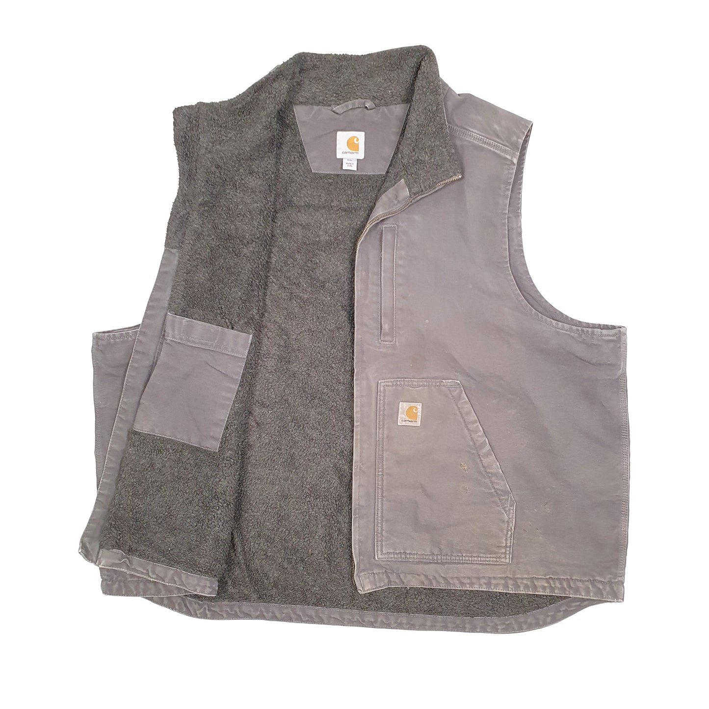 Mens Grey Carhartt Gravel Sherpa Lined Mock Neck Gilet Vest  Coat