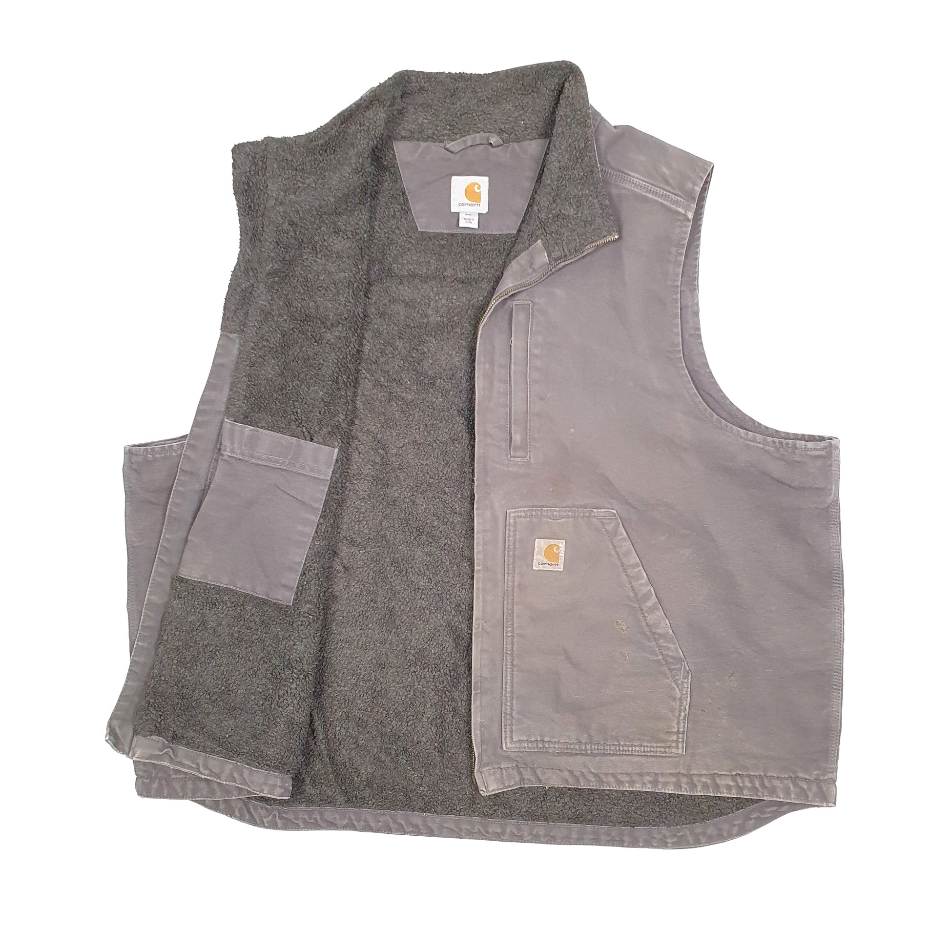 Mens Grey Carhartt Gravel Sherpa Lined Mock Neck Gilet Vest  Coat
