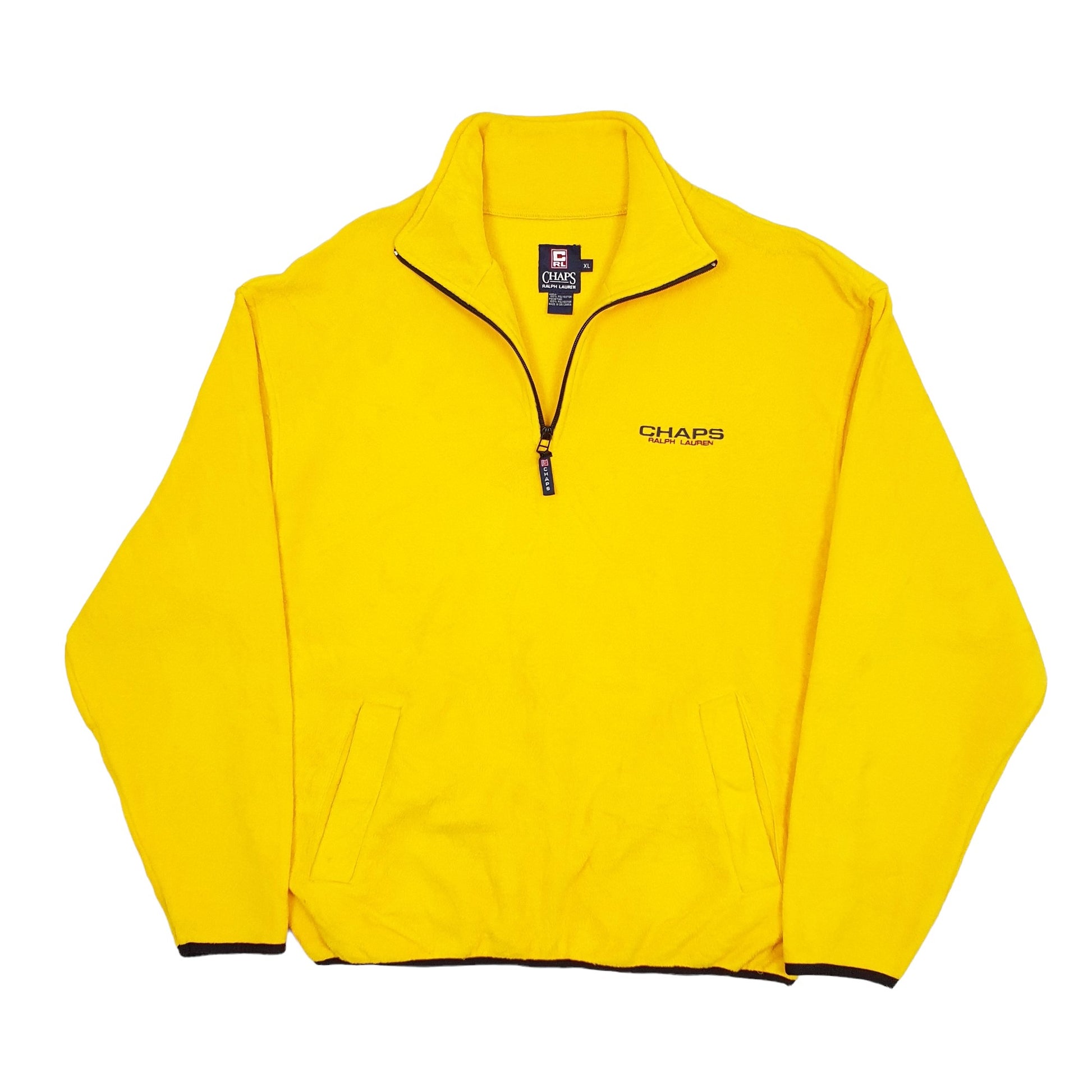 Ralph Lauren Chaps Spellout Quarter Zip Fleece XL Yellow