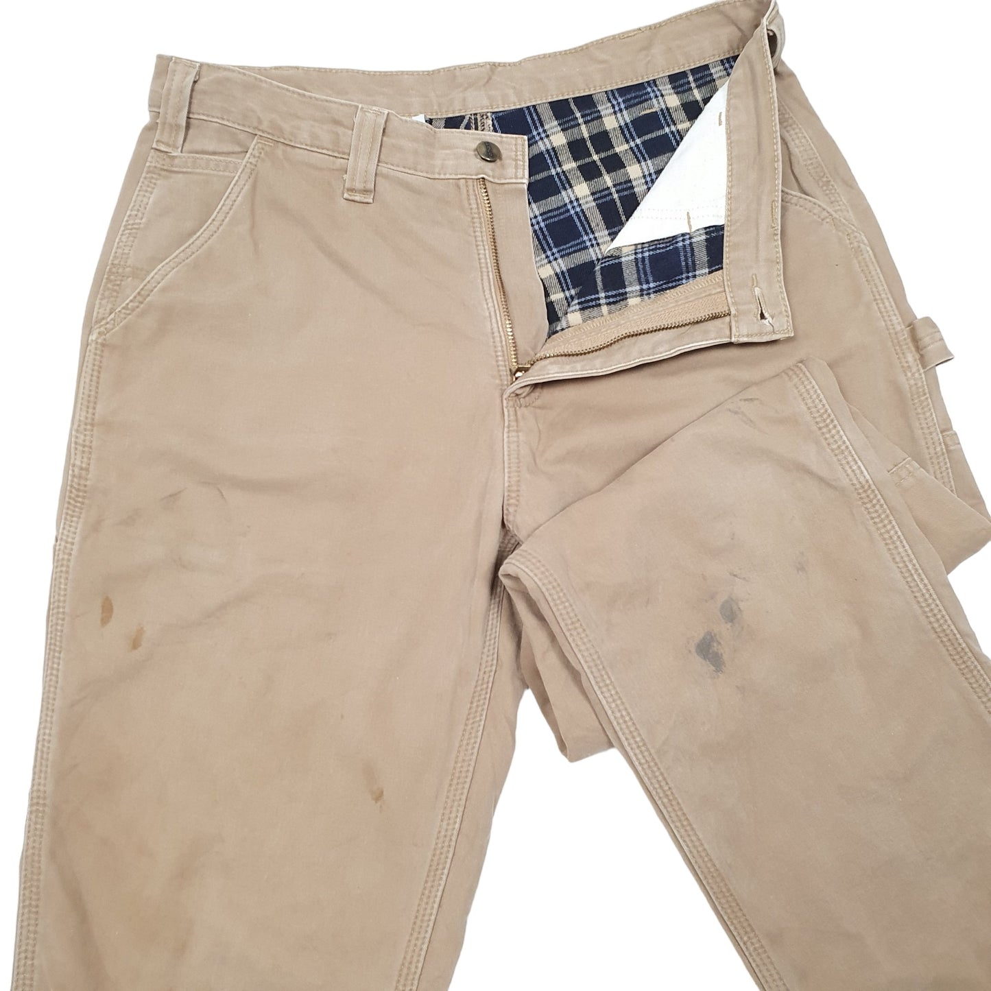 Mens Beige Carhartt Lined Thermal Winter Carpenter Trousers